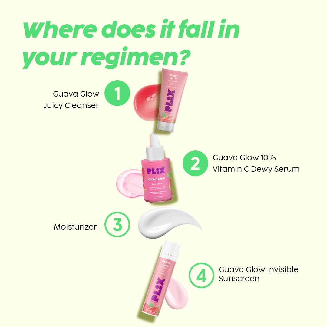 PLIX - THE PLANT FIX Vitamin C Guava Combo, Juicy Cleanser 100ml and Face Serum 20 ml For Skin Brightening, With Pro Vitamin B5 For Moisturization & Alpha Lipoic Acid, Pentavitin