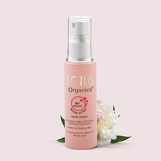 Lotus Organics+ Precious Brightening Toning Essence | 100% Organic White Peony | Sulphate & Paraben Free Face Toner | All Skin Types | 50ml