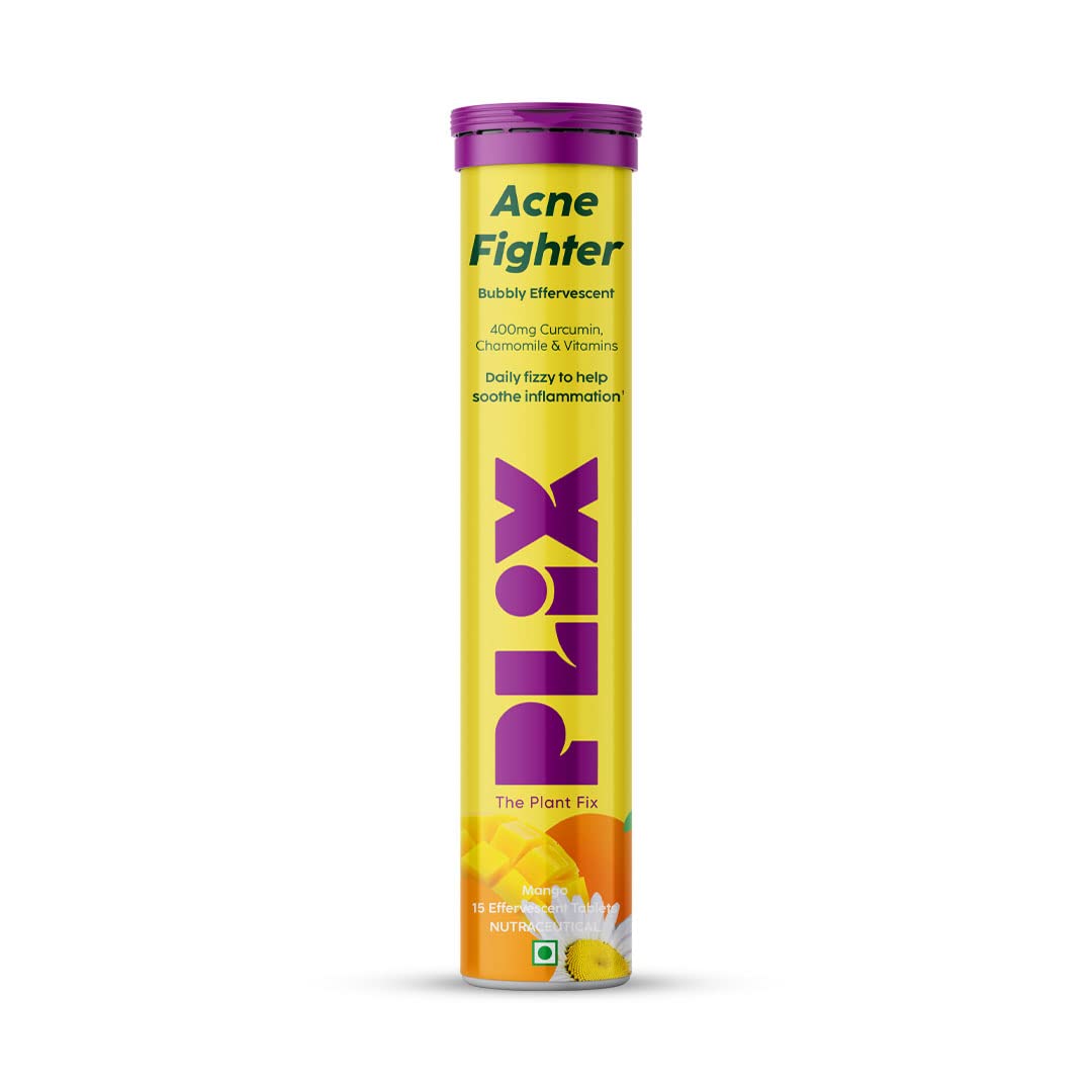PLIX - THE PLANT FIX Acne Shield (15 Effervescent Tablets),Mango Twist Flavour,Goodness Of Curcumin,Aloe And Chamomile,Good For Clear Skin,Easy To Consume,Gluten Free,Dairy Free,Plant Based