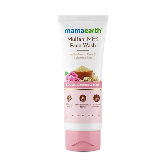 Mamaearth Multani Mitti Face Wash with Multani Mitti & Bulgarian Rose For Oil Control & Acne - 100 ml | Suits All Skin Types | Hydrating & Gentle