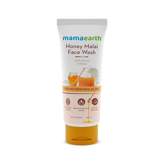 Mamaearth Honey Malai Face Wash with Honey & Malai For Nourishing Glow 100 ml | For all skin types, Best Suits Dry Skin
