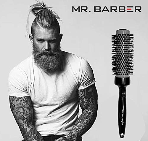 Mr. Barber Professional Round Thermal Hair Brush with Boar Bristles, Ceramic & Ionic Technology, Anti-Static for Blow Drying, Curling, and Straightening MB-43