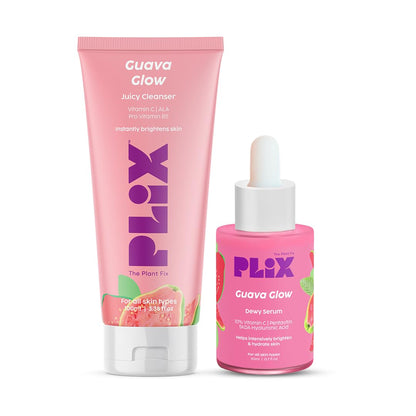 PLIX - THE PLANT FIX Vitamin C Guava Combo, Juicy Cleanser 100ml and Face Serum 20 ml For Skin Brightening, With Pro Vitamin B5 For Moisturization & Alpha Lipoic Acid, Pentavitin