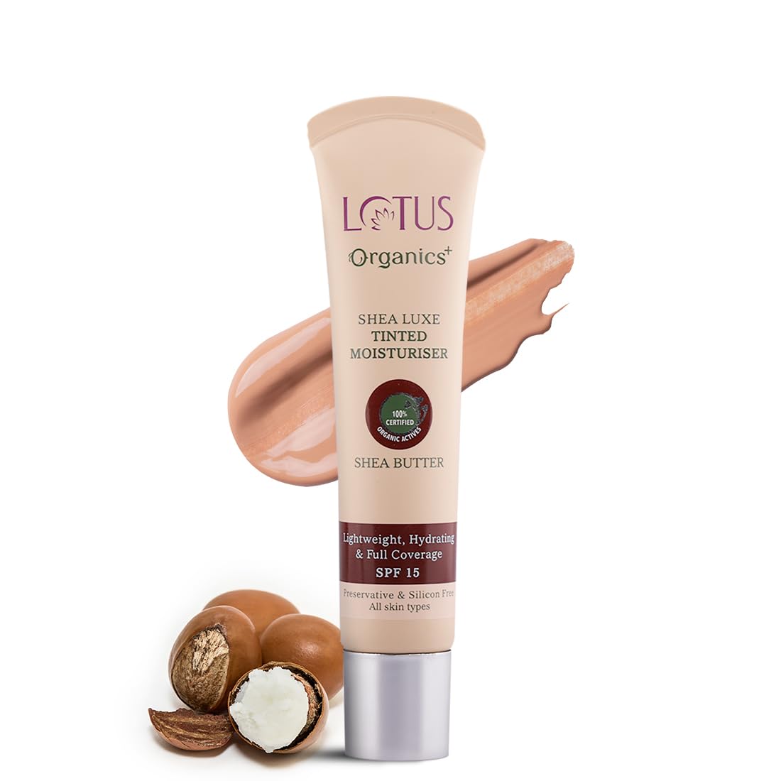 Lotus Organics+ Shea Luxe Tinted Moisturizer | 100% Certified Organic Shea Butter | Full Coverage | Provides Lasting Hydration | SPF 15