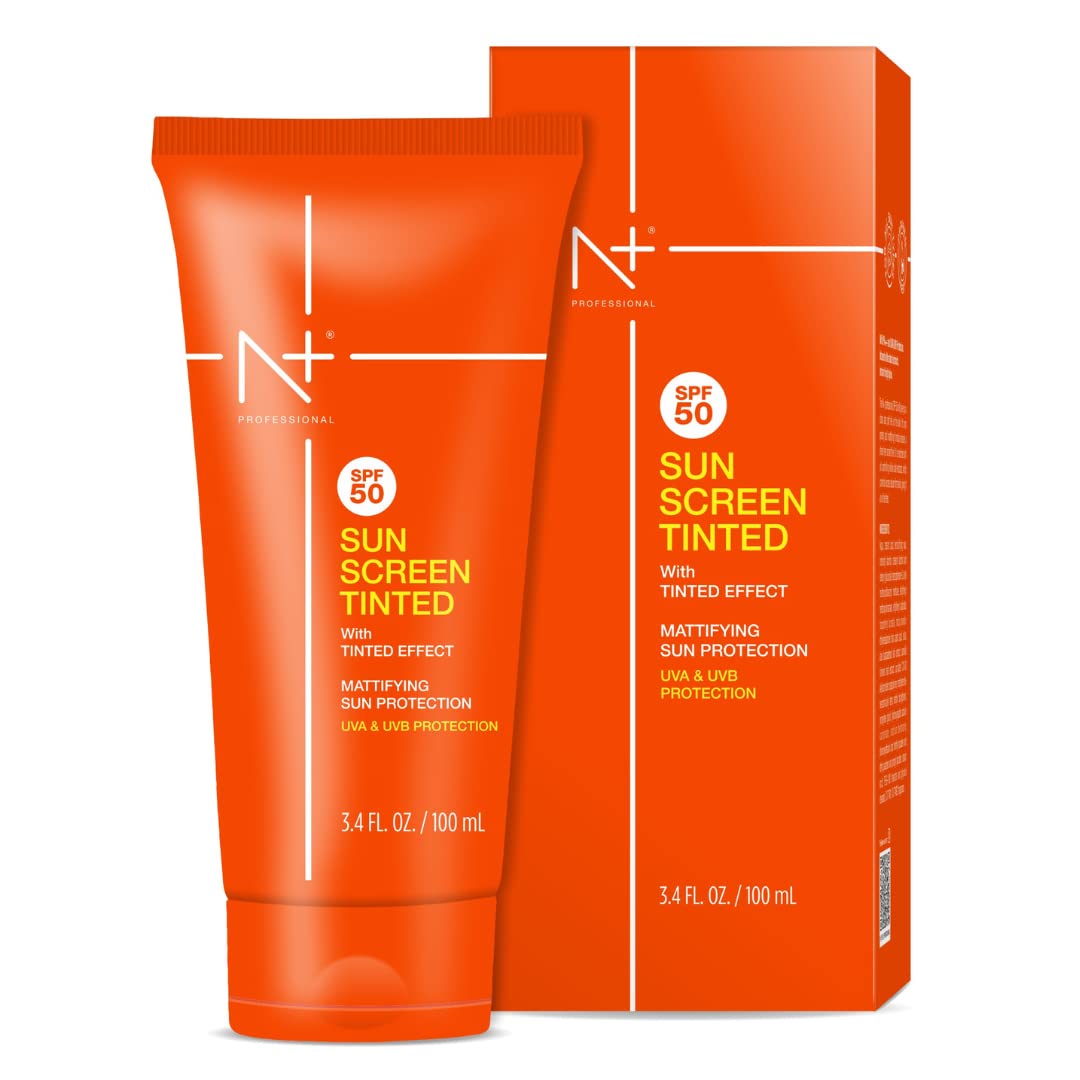 N Plus Professional Sun Screen Tinted SPF 50 with Tinted Effect, Mattifying Sun Protection, UVA & UVB Protection | Pack of 2