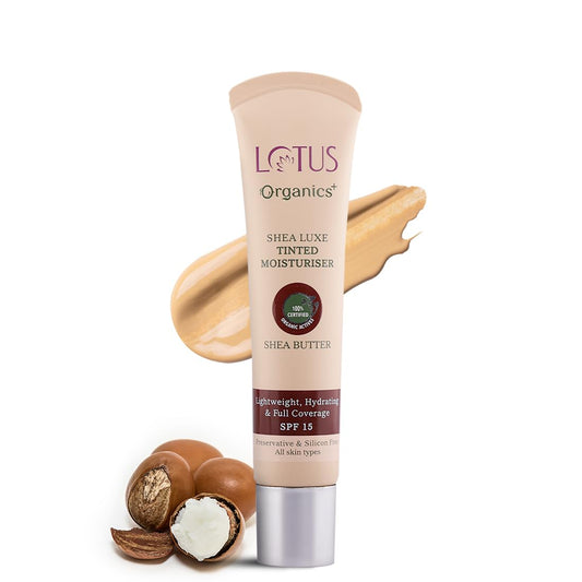 Lotus Organics+ Shea Luxe Tinted Moisturizer | 100% Certified Organic Shea Butter | Full Coverage | Provides Lasting Hydration | SPF 15 | Free From Preservatives & Artificial Fragrance (M 1)