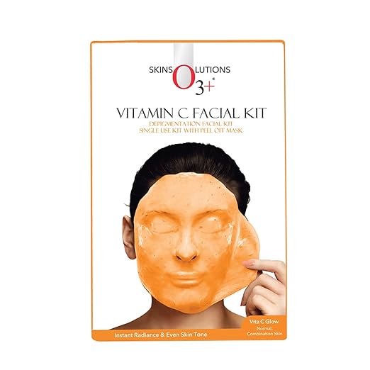 O3+ Vitamin C Facial Kit Depigmentation Single use Kit with Peel Off Mask for Instant Radiance and Even Skin Tone | Vita C Glow Normal, Combination Skin, 45g