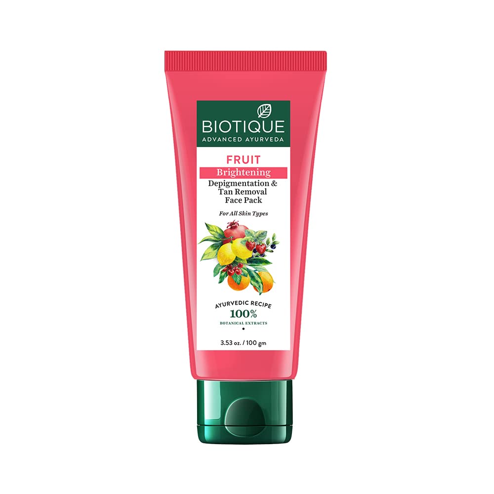 Biotique Fruit Brightening Depigmentation and Tan Removal Face Pack| Ayurvedic and Organically Pure| Tan Removal Face Pack 100gm