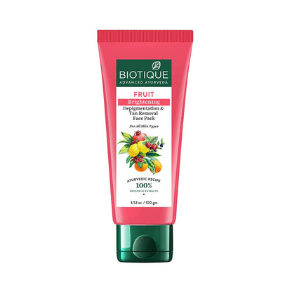 Biotique Fruit Brightening Depigmentation and Tan Removal Face Pack| Ayurvedic and Organically Pure| Tan Removal Face Pack 100gm