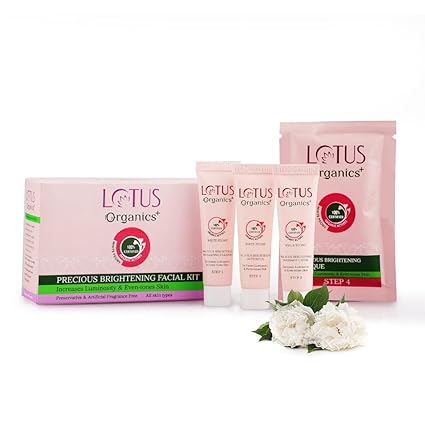 Lotus Organics+ Precious Brightening Facial Kit | With 4 Steps to Bright and Glowing Skin | Made With Organic Ingredients | Facial Kit for Men & Women