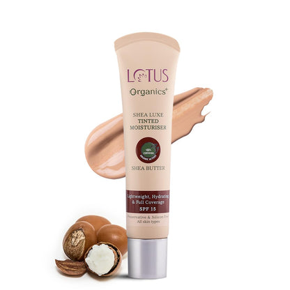 Lotus Organics+ Shea Luxe Tinted Moisturizer | 100% Certified Organic Shea Butter | Full Coverage | Provides Lasting Hydration | SPF 15 | Free From Preservatives & Artificial Fragrance (M 2)