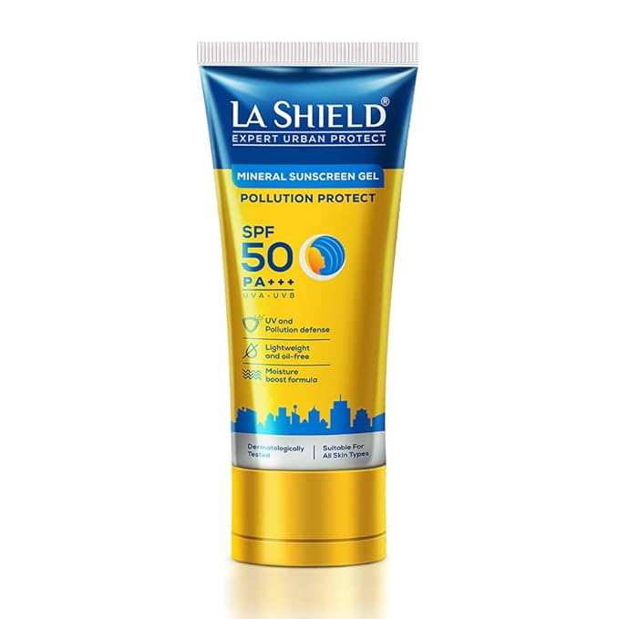 La Shield Pollution Protect SPF 50 Mineral Sunscreen Gel | PA+++ | Lightweight & Oil free | Moisture boost formula | Water resistant| All Skin types |Dermatologist Tested | 50g