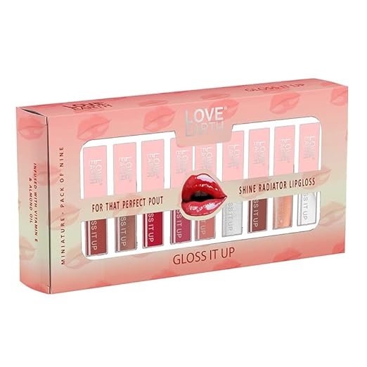 Love Earth Liquid Lip Gloss Pack Of 9 For Soft & Dewy Lips Enriched with Vitamin E & Almond Oil Lip Color For Glossy Look |Lightweight