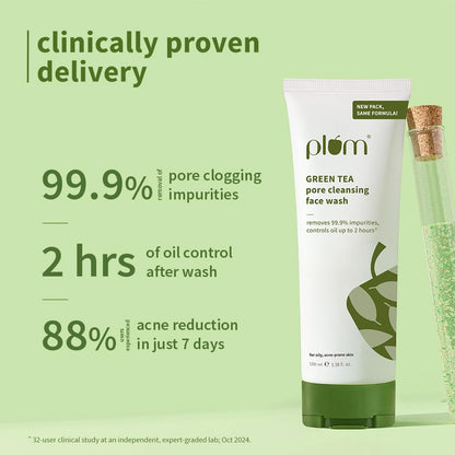 Plum Green Tea Pore Cleansing Face Wash for Oily, Acne Prone, Dry & Combination Skin | with Glycolic Acid | Fight Pimples & Control Excess Oil 100ml