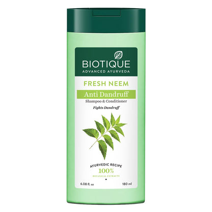 Biotique Fresh Neem Anti Dandruff Shampoo and Conditioner | Controls Dandruff | Eliminates Dryness, Flaking, and Itching | Hair Looks Fresh and Lustrous 180ml