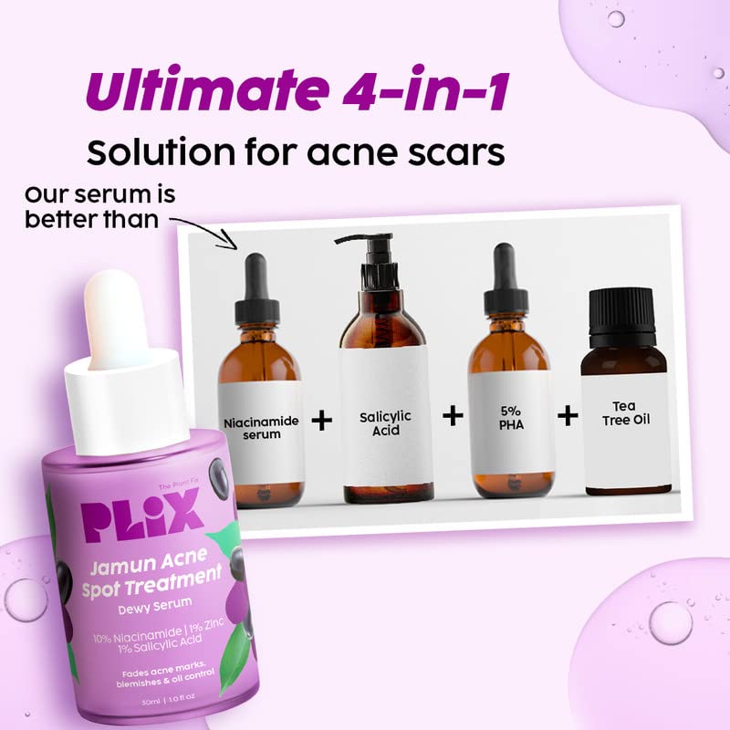 The Plant Fix Plix 10% Niacinamide Face Serum, 30ml (Pack Of 1) For Acne Marks, Blemishes, Oil Control With 1% Zinc & Witch Hazel, Skin Clarifying Jamun Serum For Unisex With Acne-Prone Skin