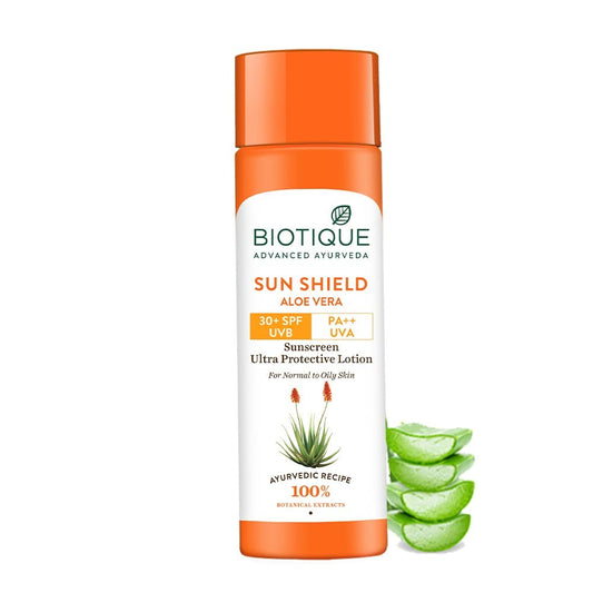 Biotique Sun Shield Aloe vera 30+ SPF UVB Sunscreen Ultra Protectective Lotion For Normal to Oily Skin