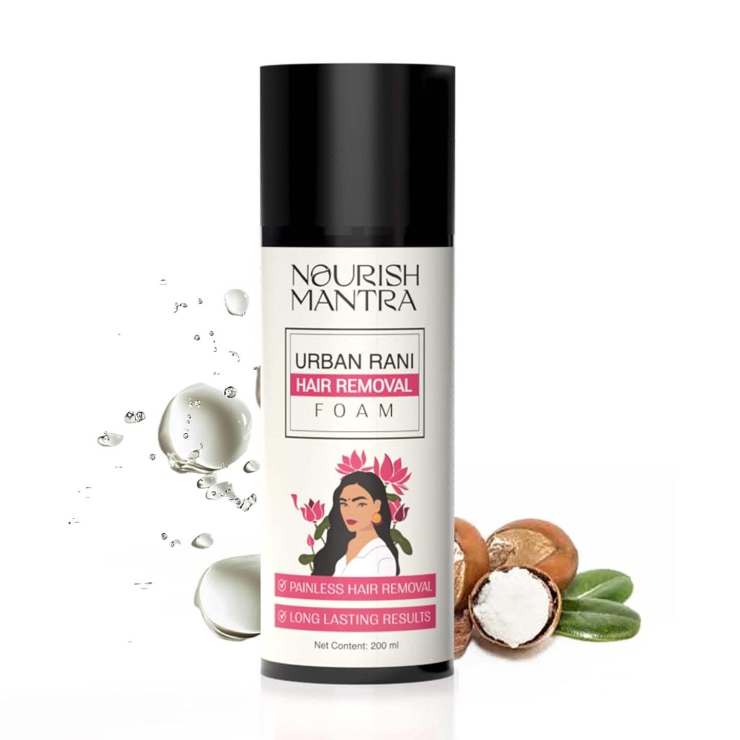 NOURISH MANTRA Urban Rani Hair Removal Spray/ Painless Hair Removal, De-tanning Effect, Long Lasting Results, And Fast-acting formula/ Made with Shea Butter & Glycerine/ Foam Spray Suits Women - 200ml