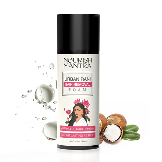 NOURISH MANTRA Urban Rani Hair Removal Spray/ Painless Hair Removal, De-tanning Effect, Long Lasting Results, And Fast-acting formula/ Made with Shea Butter & Glycerine/ Foam Spray Suits Women - 200ml