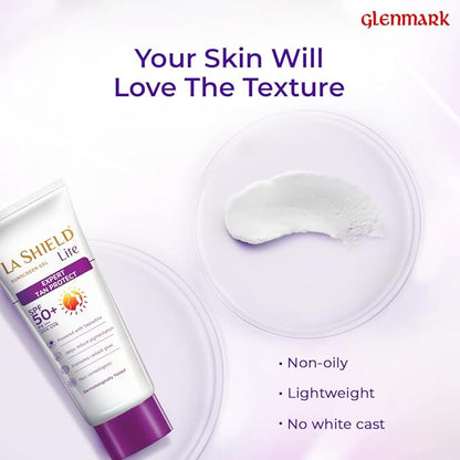 La Shield Lite SPF 50 PA+++ Mineral Sunscreen Gel | Skin brightening in 3 Weeks| No White cast | Broad spectrum | Oil-free | PA +++
