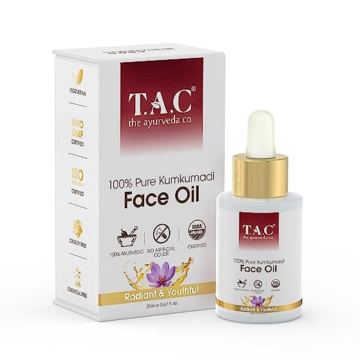 TAC - The Ayurveda Co. 100% Pure Kumkumadi Tailam Face Oil for Pigmentation, Saffron for Glowing & Radiant Skin- 20Ml