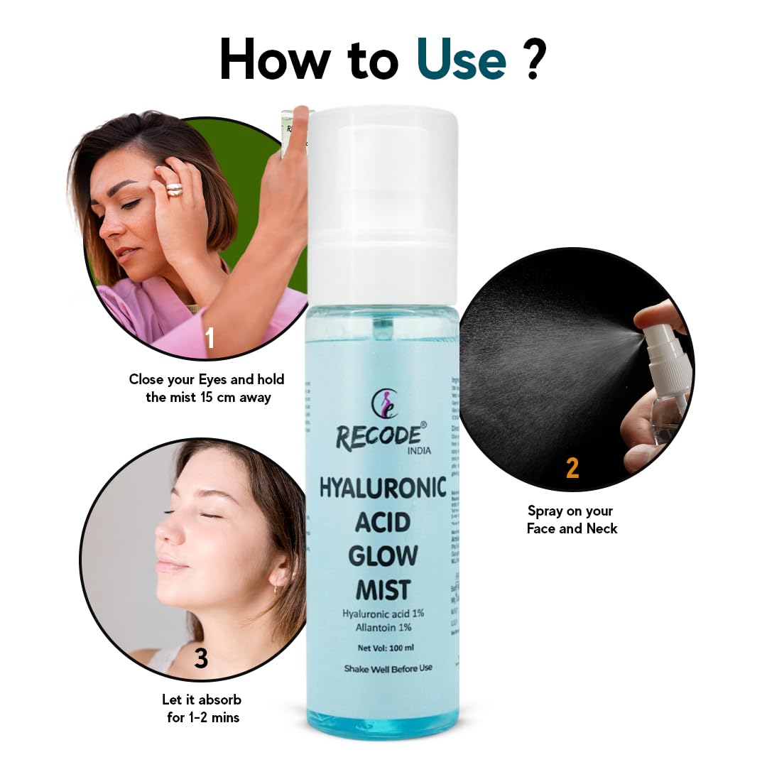 Recode Hyaluronic Acid Glow Mist 100ml Luminious Glow Goodness Extracts of Papaya, Witch Hazel, Cucumber & Aloe Vera