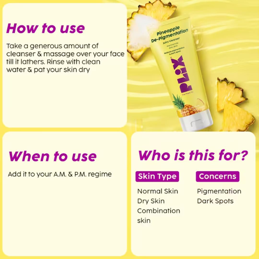 PLIX - THE PLANT FIX 5% Pineapple Juicy Mini Facewash For Depigmentation | For Skin Brightening & Even Toned Complexion | Free Of Sulphates, Paraben & Silicones | 50 ml