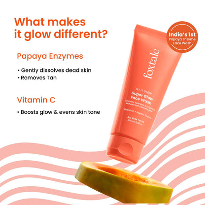 Foxtale Vitamin C Super Glow Face Wash with Papaya enzyme, Reduces Tan, Boosts Glow, Gently Exfoliates & Brightens Skin, Reduces Pigmentation