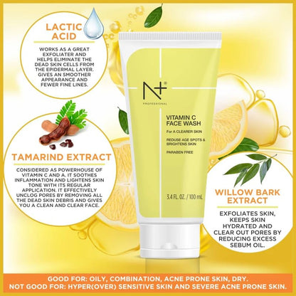 N Plus Professional Vitamin C Face Wash 100ml | Brightening & Deep Cleansing Face Wash for Clear & Glowing Skin