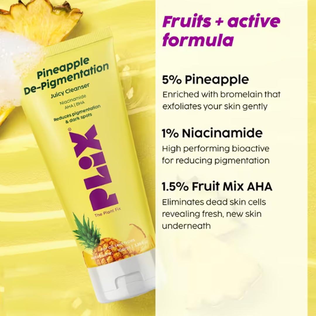 PLIX - THE PLANT FIX 5% Pineapple Juicy Mini Facewash For Depigmentation | For Skin Brightening & Even Toned Complexion | Free Of Sulphates, Paraben & Silicones | 50 ml