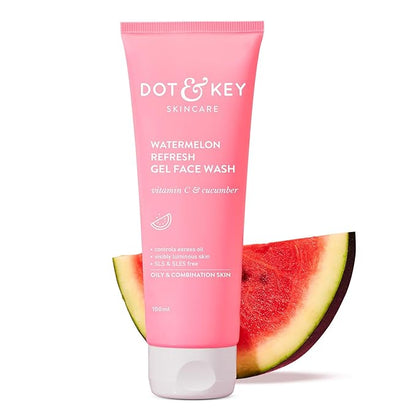 DOT & KEY Watermelon Super Glow Gel Face Wash With Vitamin C&Cucumber|Face Wash For Glowing Skin|Oil Free Face Wash|Removes Excess Oil&Dirt|For Combination & Oily Skin