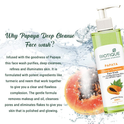 Biotique Papaya Deep Cleanse Face Wash | Gentle Exfoliation | Visibly Glowing Skin | 100% Botanical Extracts, 200ml