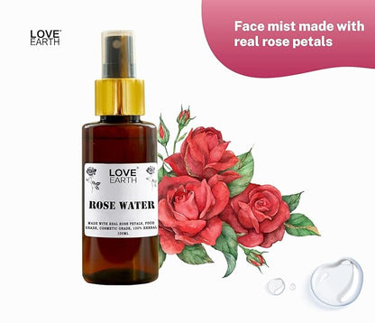 Love Earth Rose Water Gulab Jal Face Mist Toner with Real Rose Petals & Extracts for Skin Hydration and Natural Glow 100ml