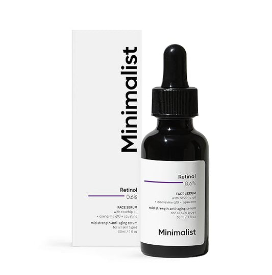 Minimalist Retinol 0.6% Mid-Strength Anti Aging Face Serum Reduces Fine Lines & Wrinkles, Medium Strength Retinol Formula