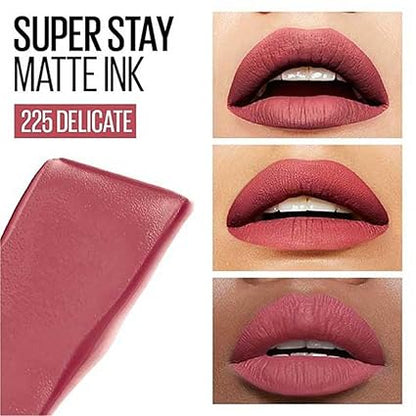 Maybelline New York Liquid Matte Lipstick, Long Lasting, 16hr Wear, Superstay Matte Ink, 225 Delicate