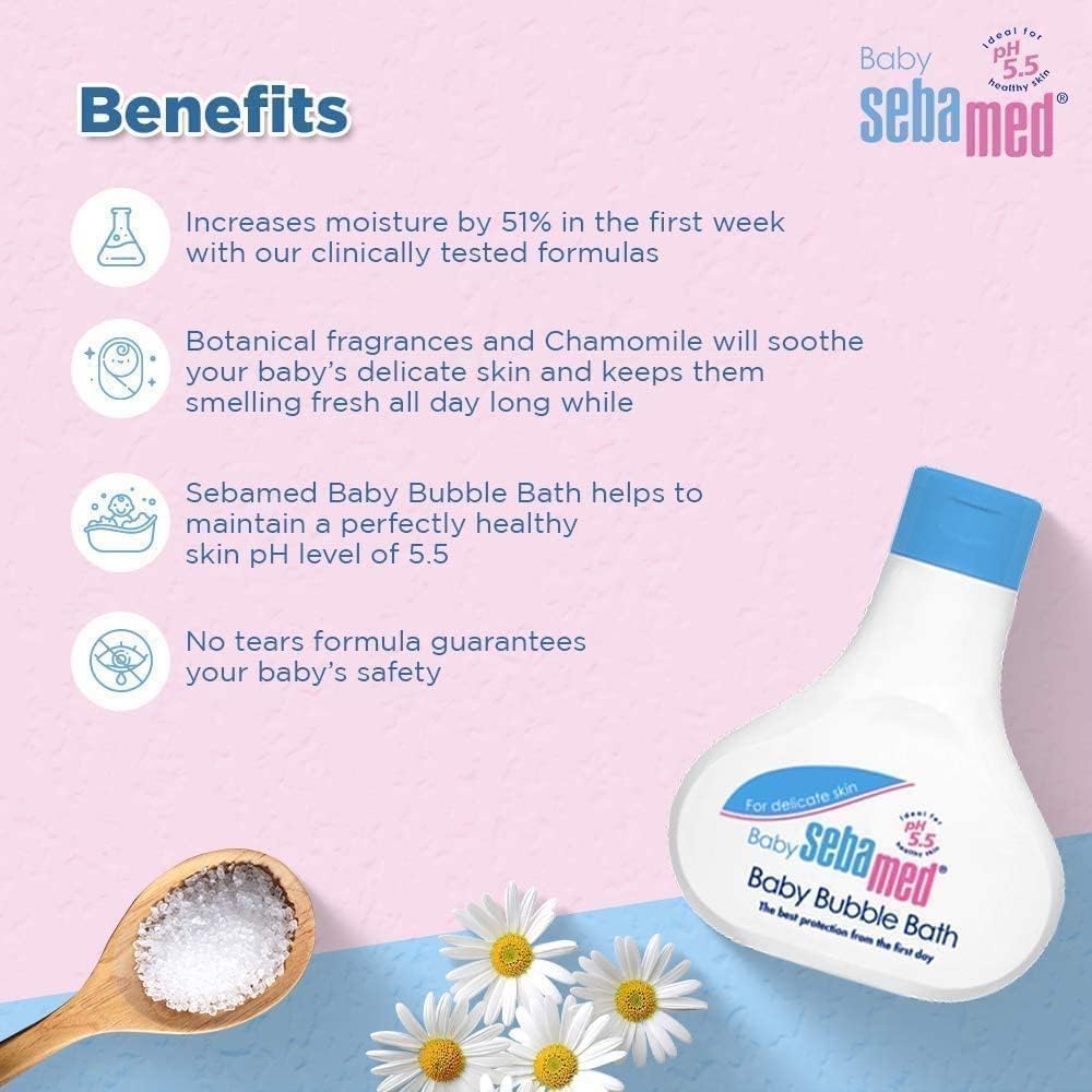 Sebamed Baby Bubble Bath 200ml  PH 5.5, Camomile, No tears Sugar based cleanser, soap free