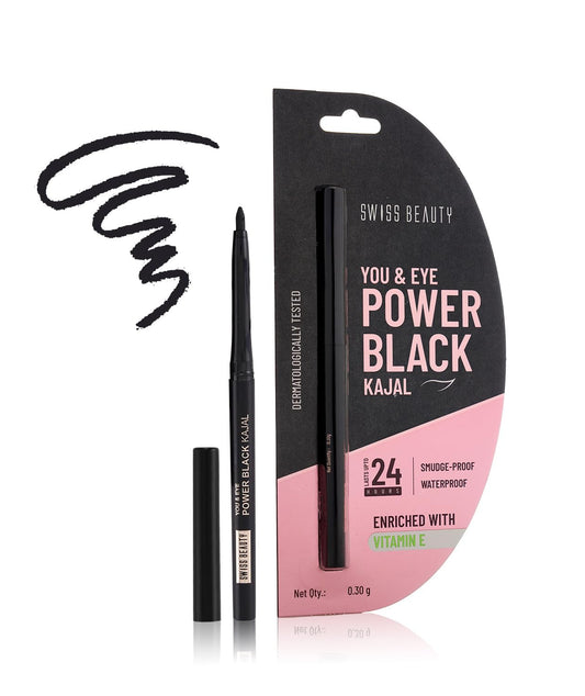 Swiss Beauty You & Eye Power Black Kajal | Waterproof & Smudge-Proof