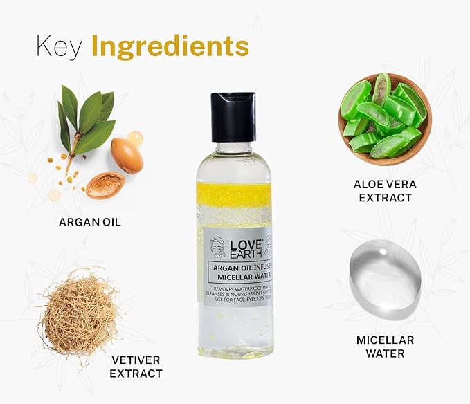 Love Earth Argan Oil-Infused Micellar Water Makeup & Pollutant Remover With Argan Oil & Micellar Water For All Skin Types 100ml