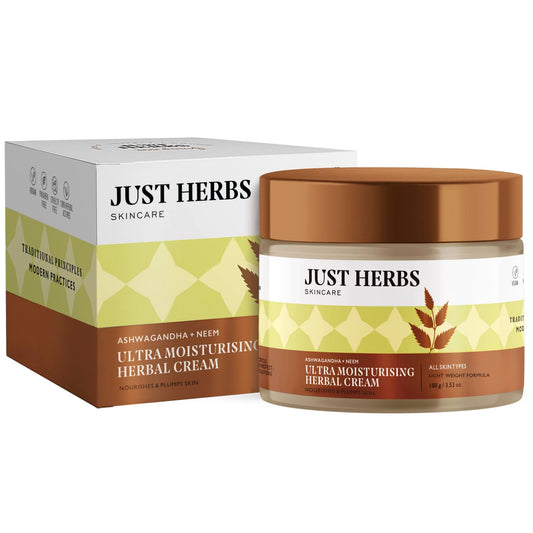 Just Herbs Ayurvedic Herbal Nourishing Face Moisturizing Massage Cream For Dull & Dry Skin - Parabens, SLS Free 100 gm