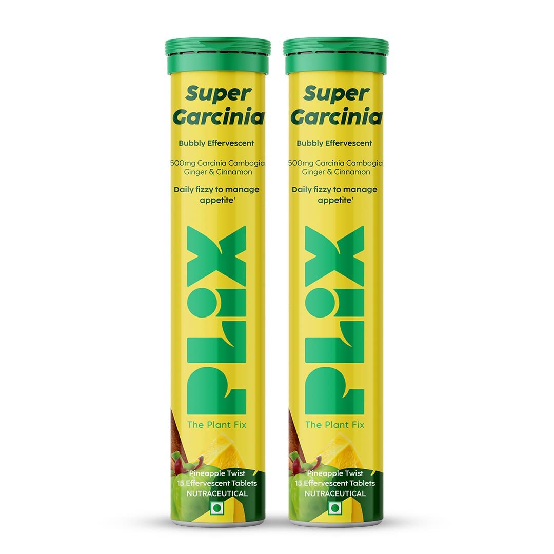 Plix Garcinia Cambogia 15 Effervescent Tablets For Weight Loss- Pack of 2,Ayurvedic Herbs,Ginger,Cinnamon Extract,Improves Energy,Boost Metabolism & Burn Fat