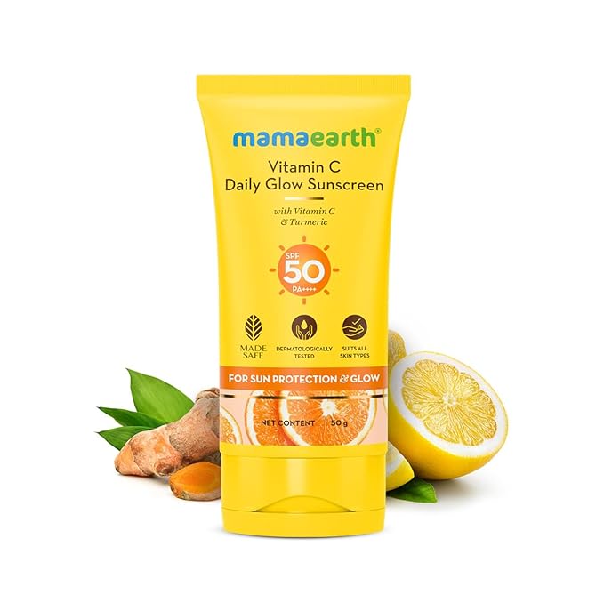 Mamaearth Vitamin C Daily Glow Sunscreen with Vitamin C & Turmeric for Sun Protection & Glow | SPF 50 & PA++++ Protection