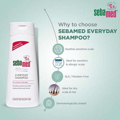 Sebamed Everyday Shampoo |pH 5.5|Soothing for sensitive scalp| Normal to Dry scalp | Dermatologically & clinically tested | 200ml