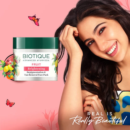 Biotique Fruit Brightening Depigmentation and Tan Removal Face Pack Ayurvedic and Organically Pure,Tan Removal 75gm