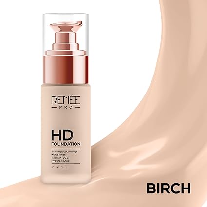 RENEE PRO HD Full Coverage Liquid All Skin Typ Foundation - Birch, Seamless HD Coverage with Matte Finish