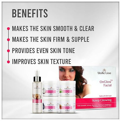 Vedicline Onglow Facial Kit For Glowing, Smooth And Clear Skin With The Goodness Of Aloe Vera, Vitamin C And Mulberry Extracts, 500ml