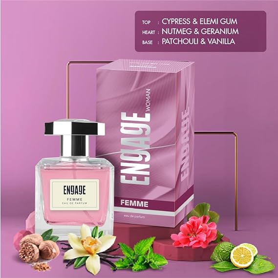 Engage Femme Eau De Parfum for Women, Citrus and Floral Fragrance Scent, Skin Friendly Perfume for Women, 90ml