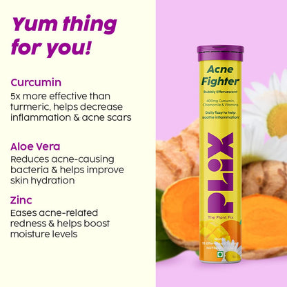 PLIX - THE PLANT FIX Acne Shield (15 Effervescent Tablets),Mango Twist Flavour,Goodness Of Curcumin,Aloe And Chamomile,Good For Clear Skin,Easy To Consume,Gluten Free,Dairy Free,Plant Based