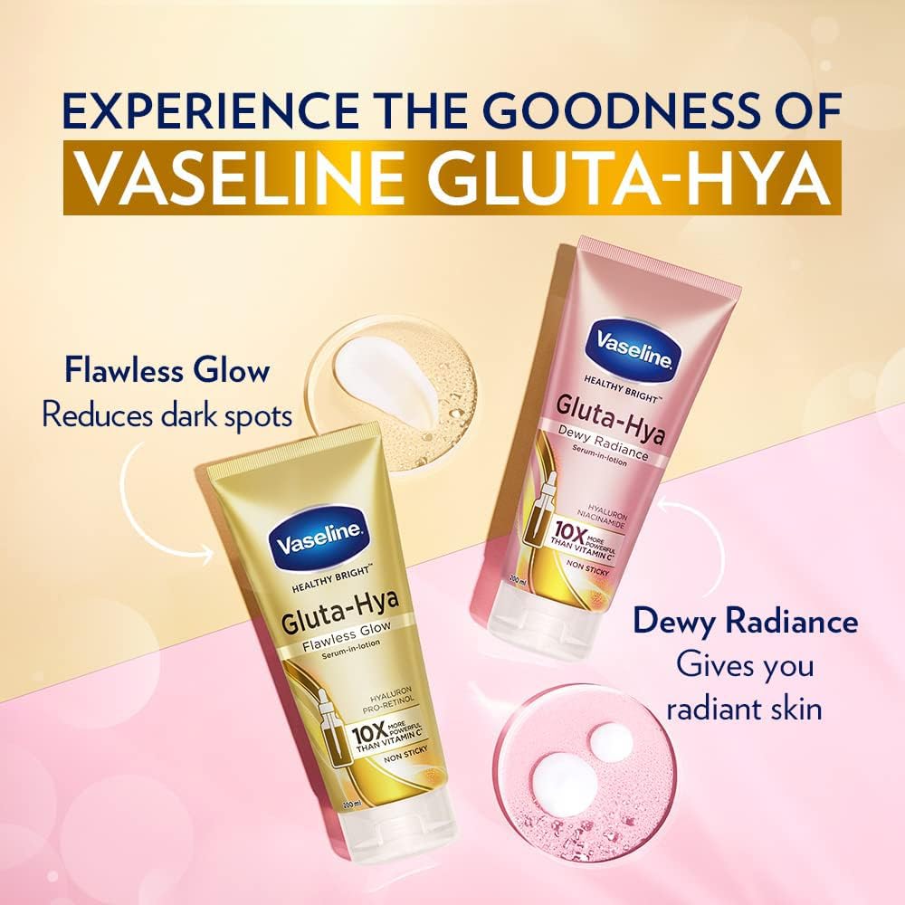 Vaseline Gluta-Hya Flawless Glow Lotion for Face & Body Glutathione & Pro-Retinol Infused Moisturizer 200ml