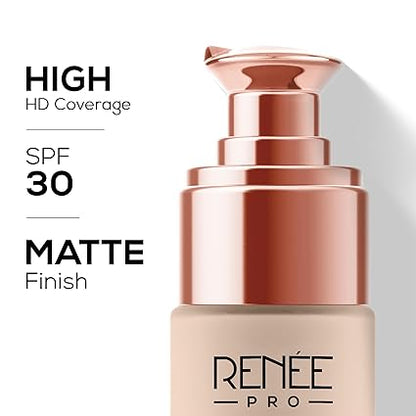 RENEE PRO HD Full Coverage Liquid All Skin Typ Foundation - Birch, Seamless HD Coverage with Matte Finish