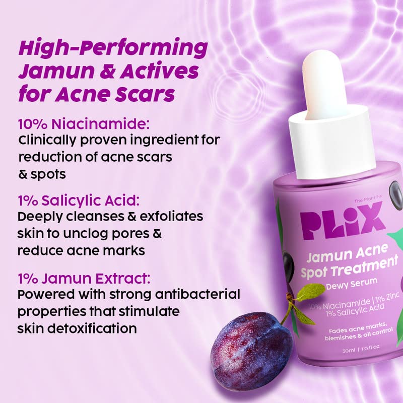 The Plant Fix Plix 10% Niacinamide Face Serum, 30ml (Pack Of 1) For Acne Marks, Blemishes, Oil Control With 1% Zinc & Witch Hazel, Skin Clarifying Jamun Serum For Unisex With Acne-Prone Skin
